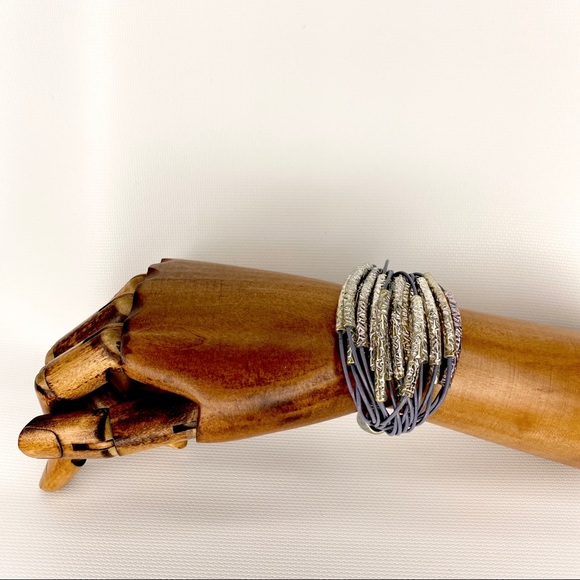 Multi Strand Cord Silver Tone Boho Chic Bracelet - Picture 2 of 8